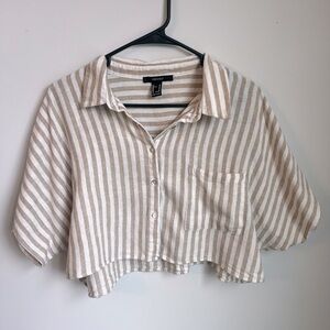 Forever21 Striped Cropped Button Up Top